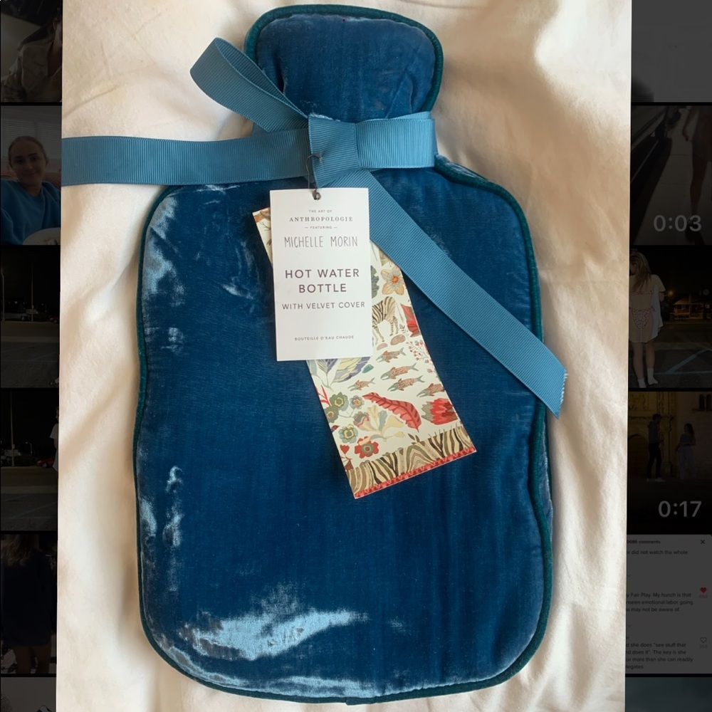 Anthropologie Blue Crushed Velvet Hot Water Bottle